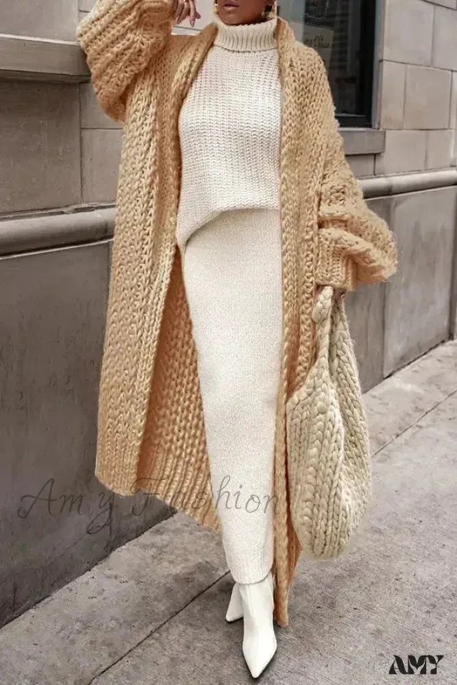 Loose Knitted Cardigan Women 2024 Autumn Winter Elegant Long Outerwear Stylish Chic Cozy Comfortable Sweater