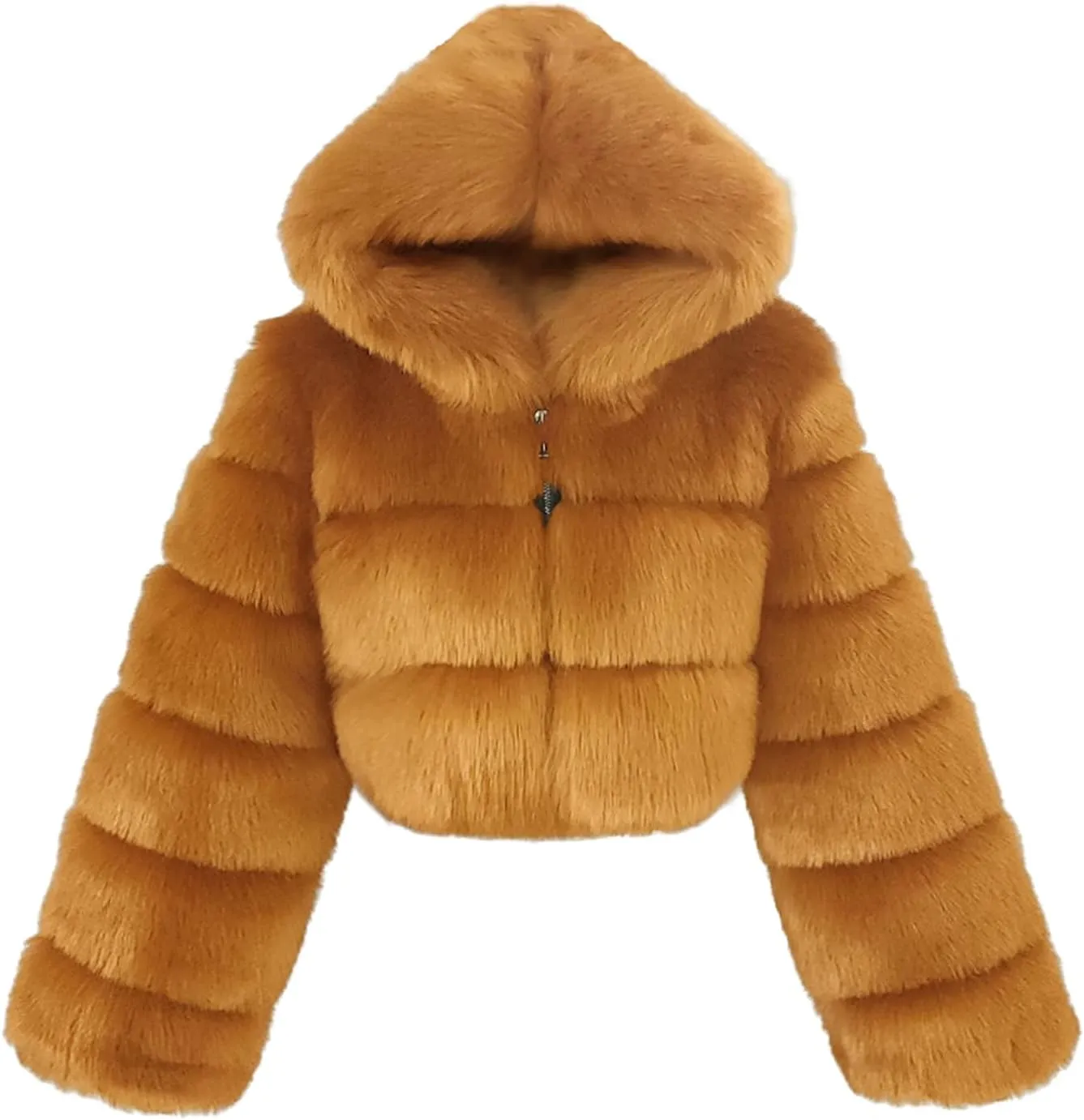 loveimgs Women Winter Fuzzy Hooded Cropped Faux Fur Jacket Puffer Coat Fluffy Parka Leather Warm Zip Up Teddy Coat