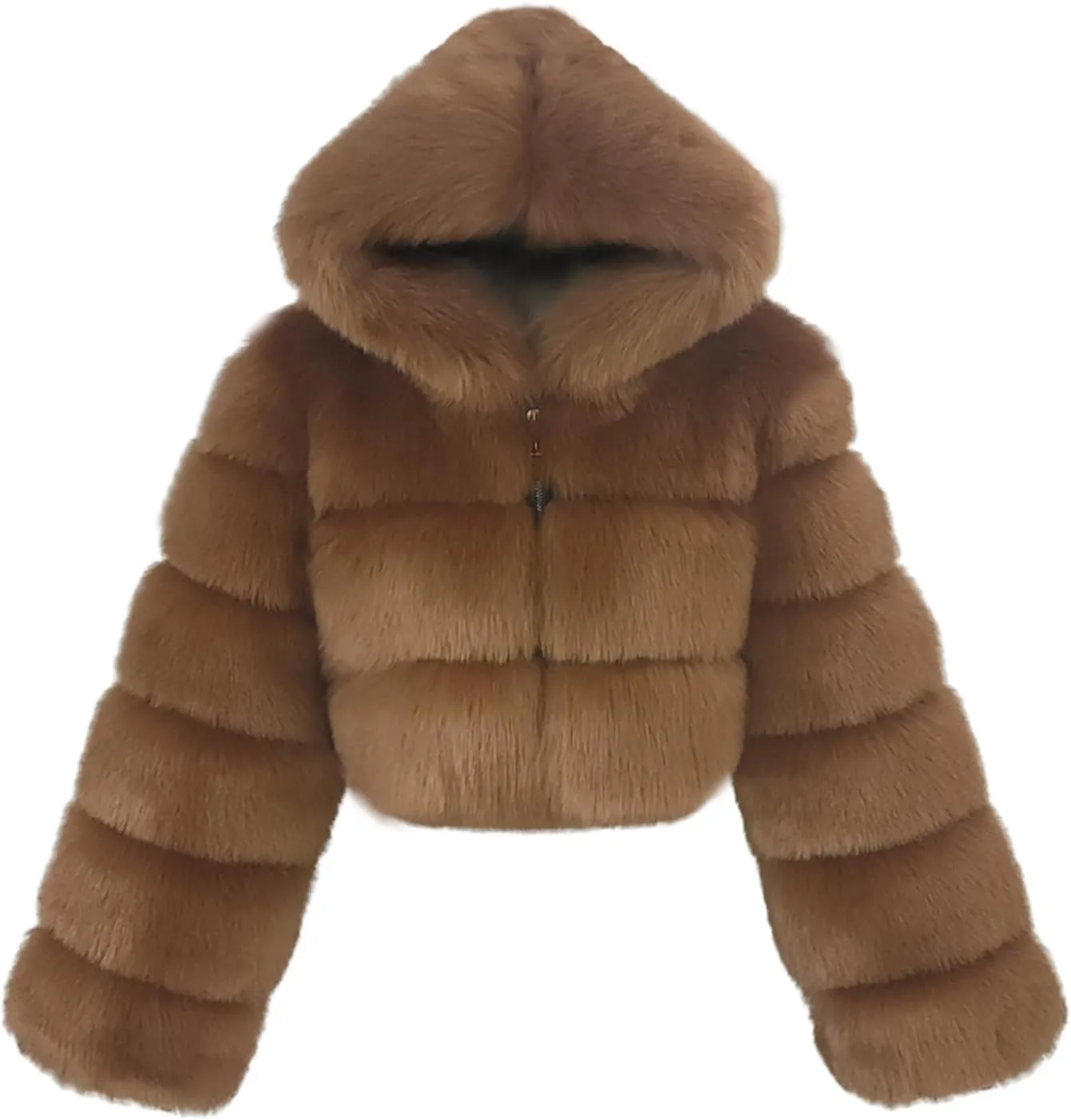 loveimgs Women Winter Fuzzy Hooded Cropped Faux Fur Jacket Puffer Coat Fluffy Parka Leather Warm Zip Up Teddy Coat