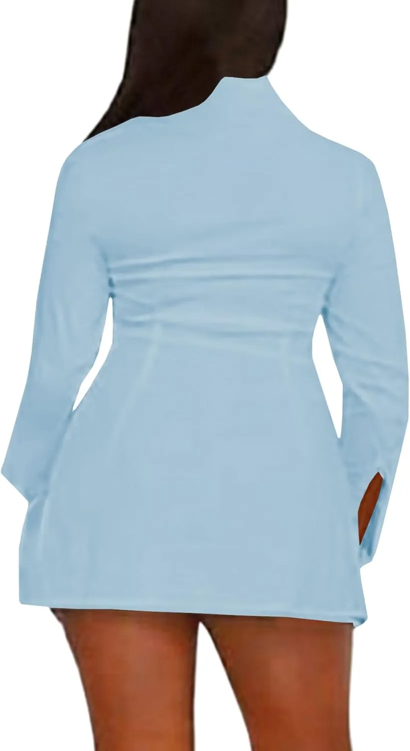 LYANER Women's Button Down Shirt Dress Collar V Neck Long Sleeve Slit Sexy Shirt Dresses