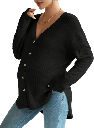 MakeMeChic Women's Maternity Long Sleeve Shirt Knit Nursing Tee Tops Button Down Shirt