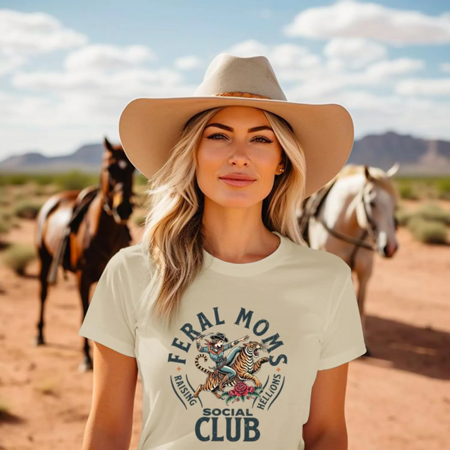 Mama Shirts for Women Cool Feral Moms Social Club T-Shirt Vintage Western Graphic Shirt Funny Mothers Day Tee Tops