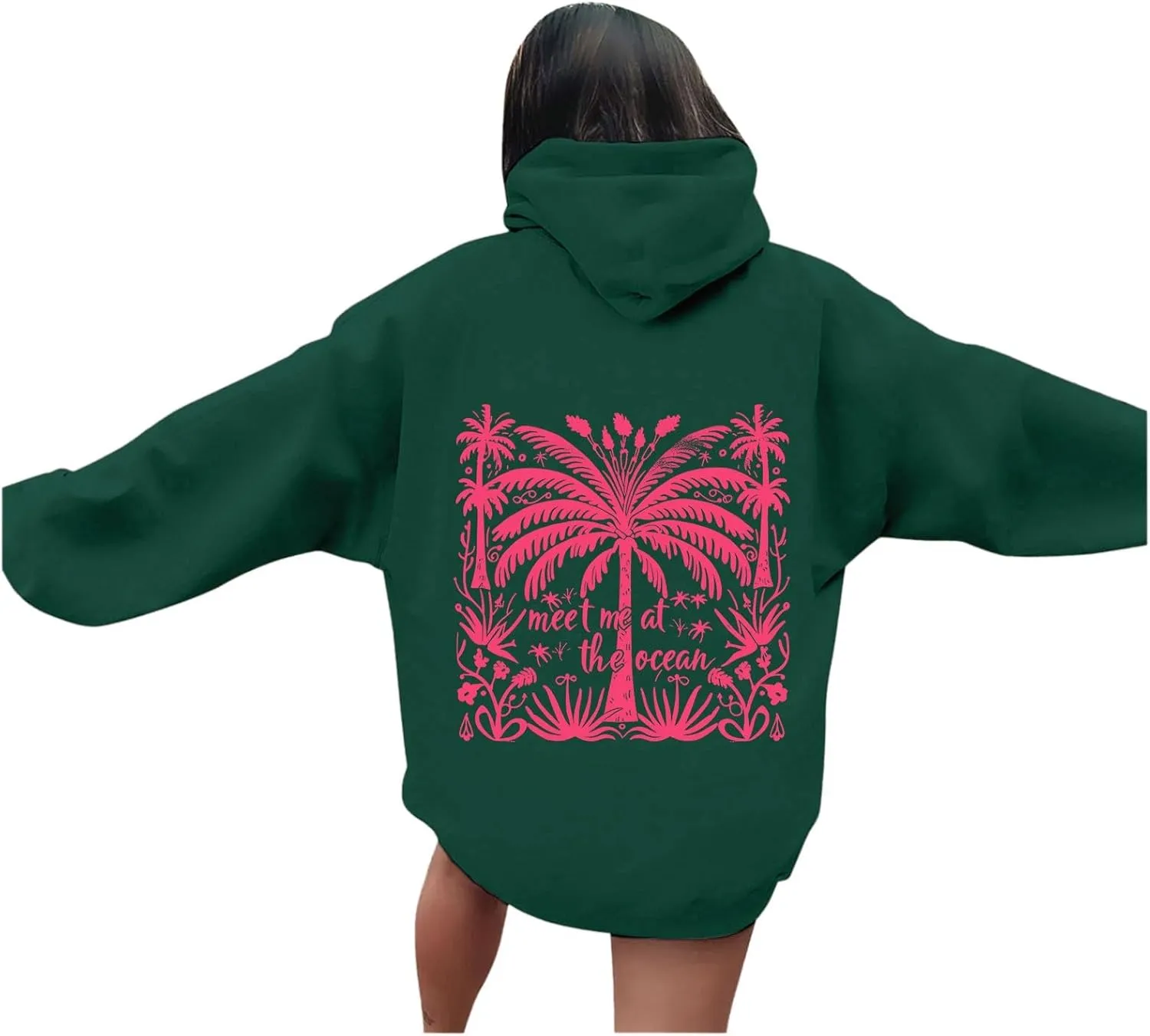 Meet Me at The Ocean Hoodies Sweatshirt for Women 2024 Oversized Y2k Hooded Shirt Trendy Beach Sweatshirs Tops