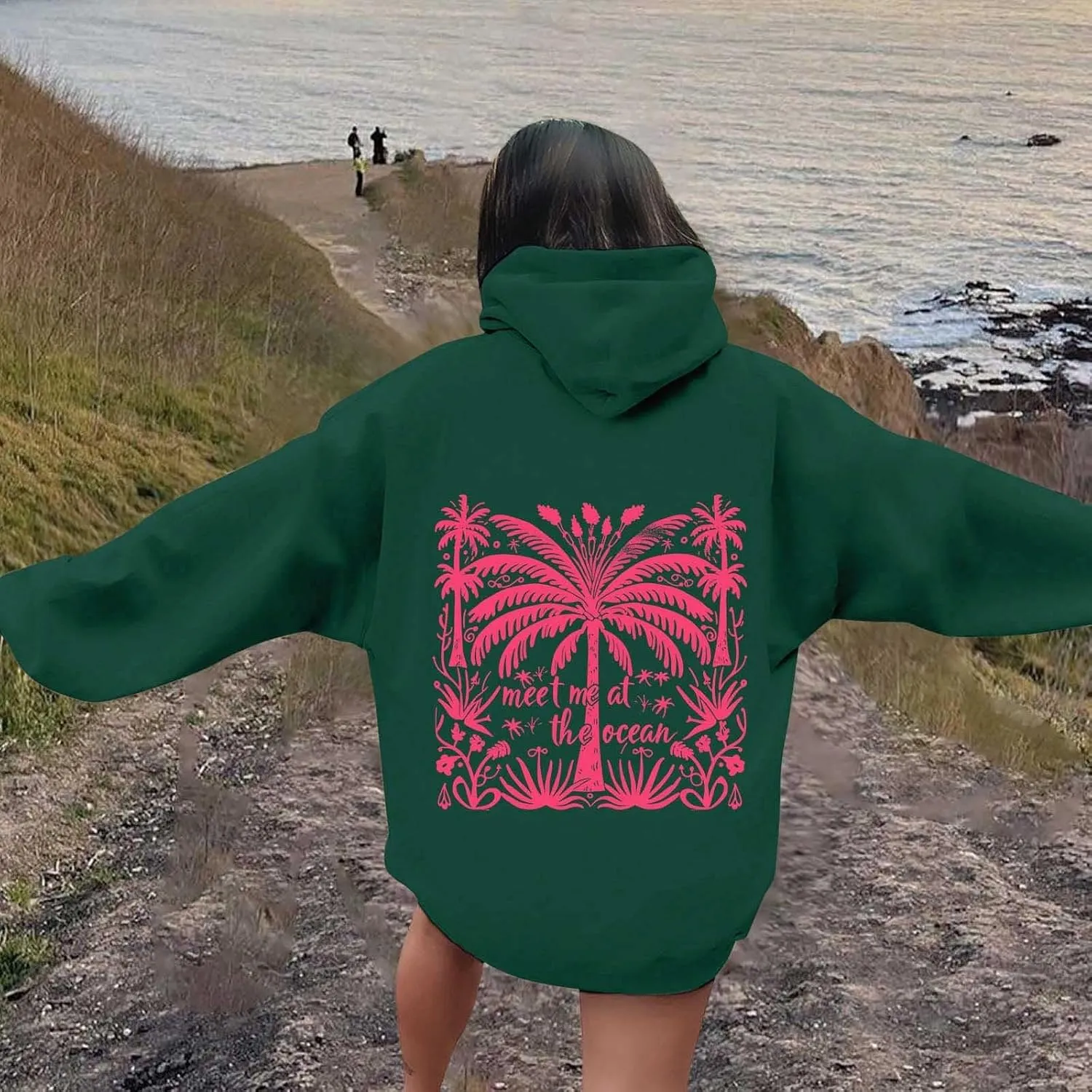 Meet Me at The Ocean Hoodies Sweatshirt for Women 2024 Oversized Y2k Hooded Shirt Trendy Beach Sweatshirs Tops