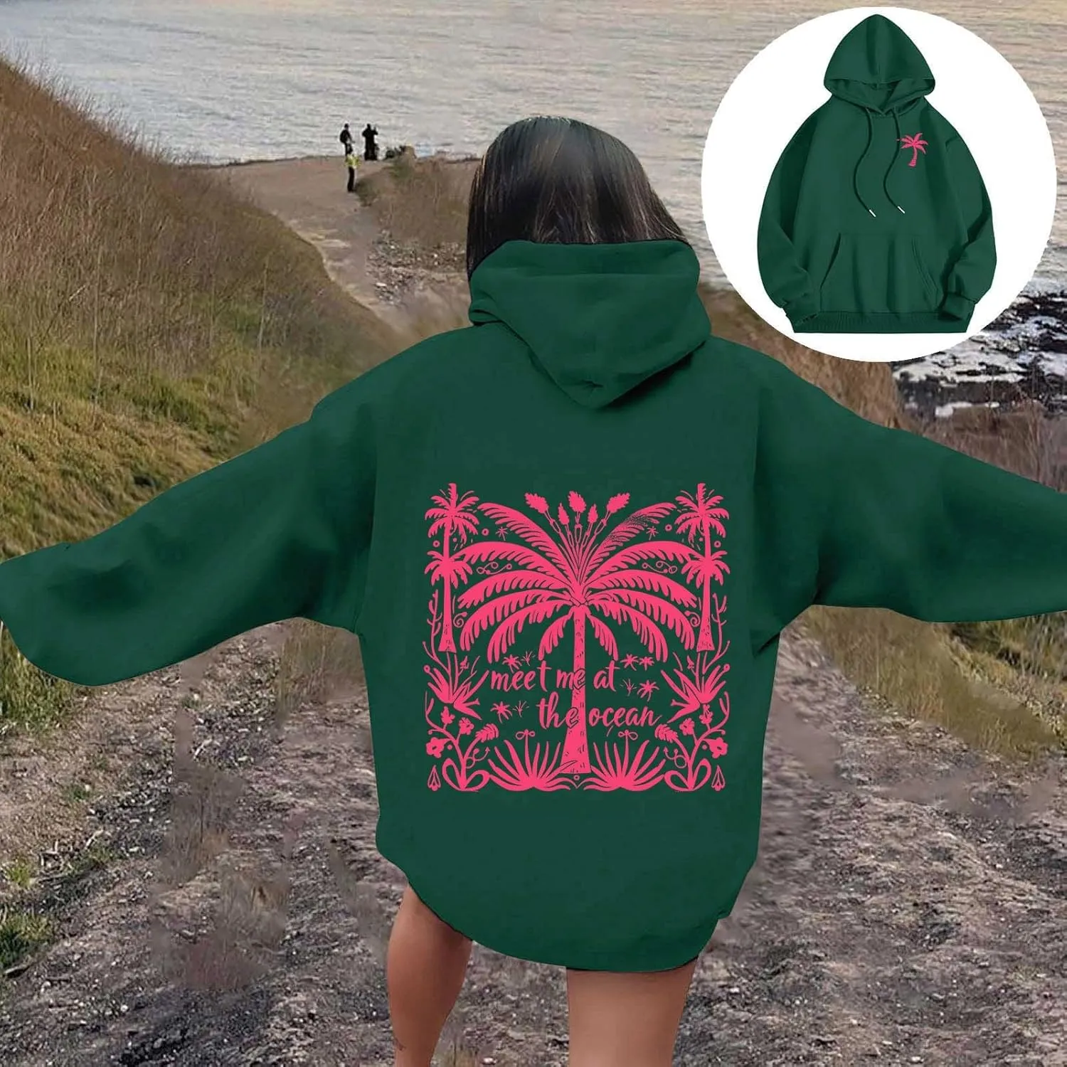 Meet Me at The Ocean Hoodies Sweatshirt for Women 2024 Oversized Y2k Hooded Shirt Trendy Beach Sweatshirs Tops