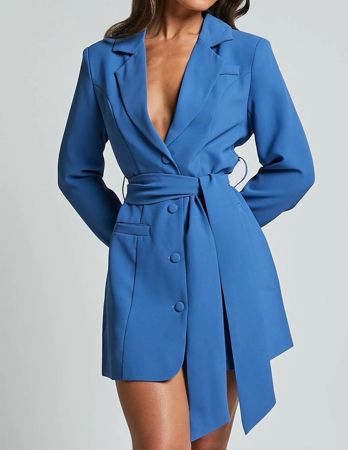 Melliflo Women Belted Blazer Set Formal Work Office Blazers Trench Coat Long Sleeve Double Breasted Blazer Dress with Belt