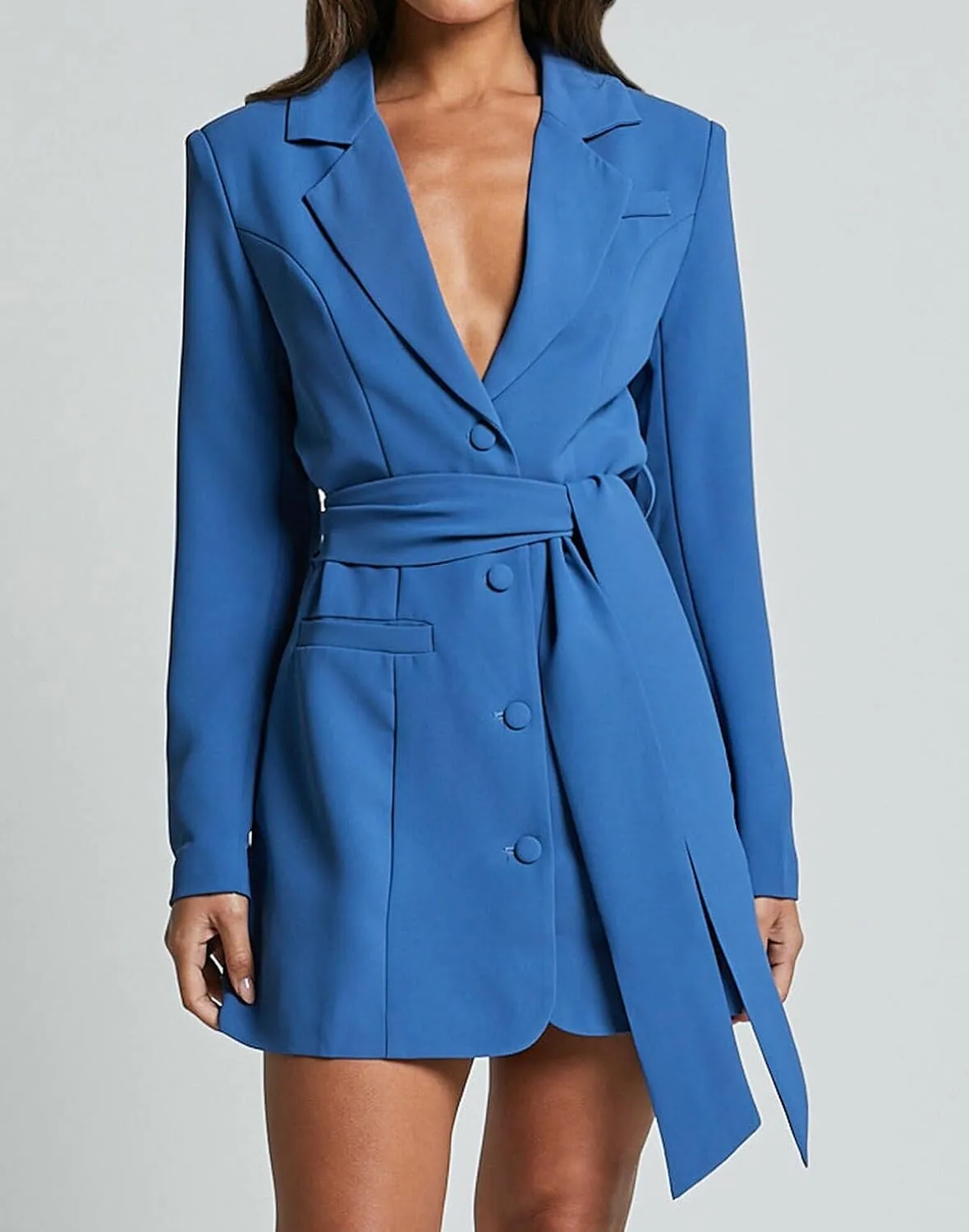 Melliflo Women Belted Blazer Set Formal Work Office Blazers Trench Coat Long Sleeve Double Breasted Blazer Dress with Belt