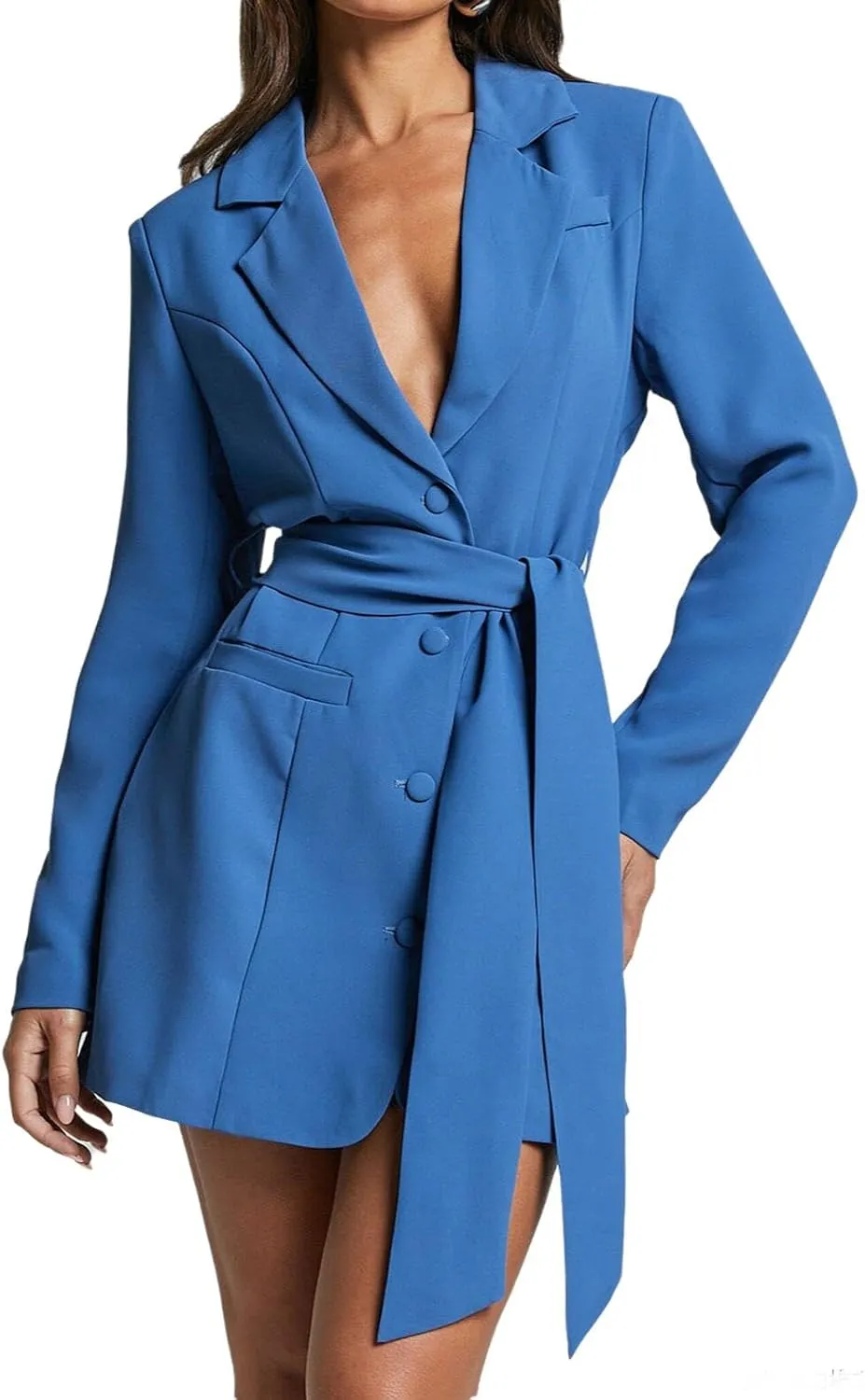 Melliflo Women Belted Blazer Set Formal Work Office Blazers Trench Coat Long Sleeve Double Breasted Blazer Dress with Belt