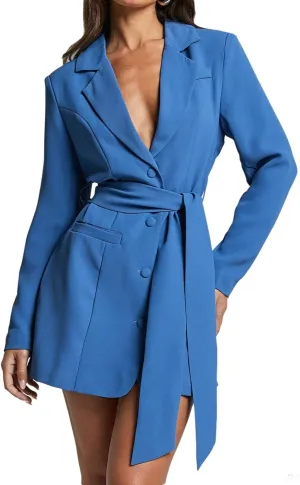 Melliflo Women Belted Blazer Set Formal Work Office Blazers Trench Coat Long Sleeve Double Breasted Blazer Dress with Belt