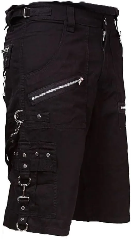 Men Black Punk Shorts Gothic Black Cotton Shorts Punk Emo Shorts with Zipper/USA