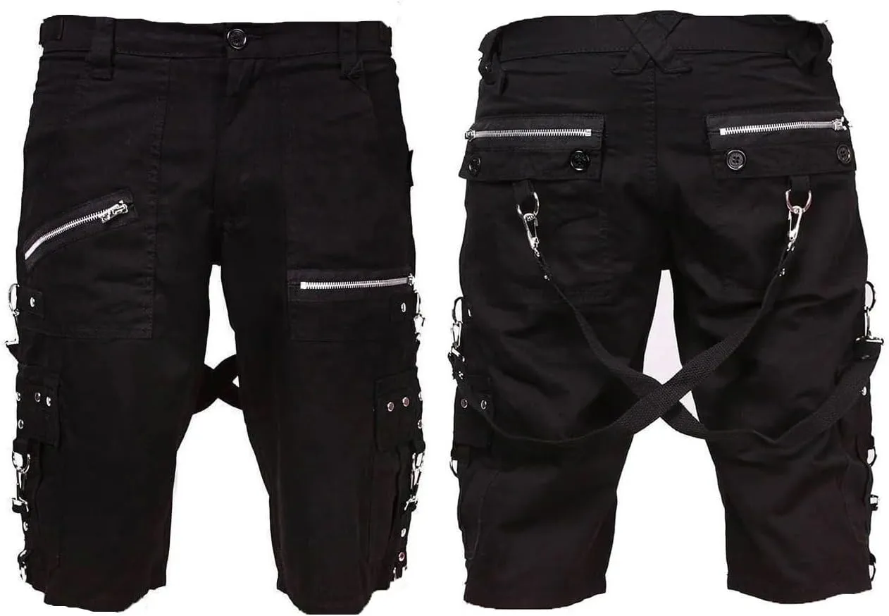 Men Black Punk Shorts Gothic Black Cotton Shorts Punk Emo Shorts with Zipper/USA