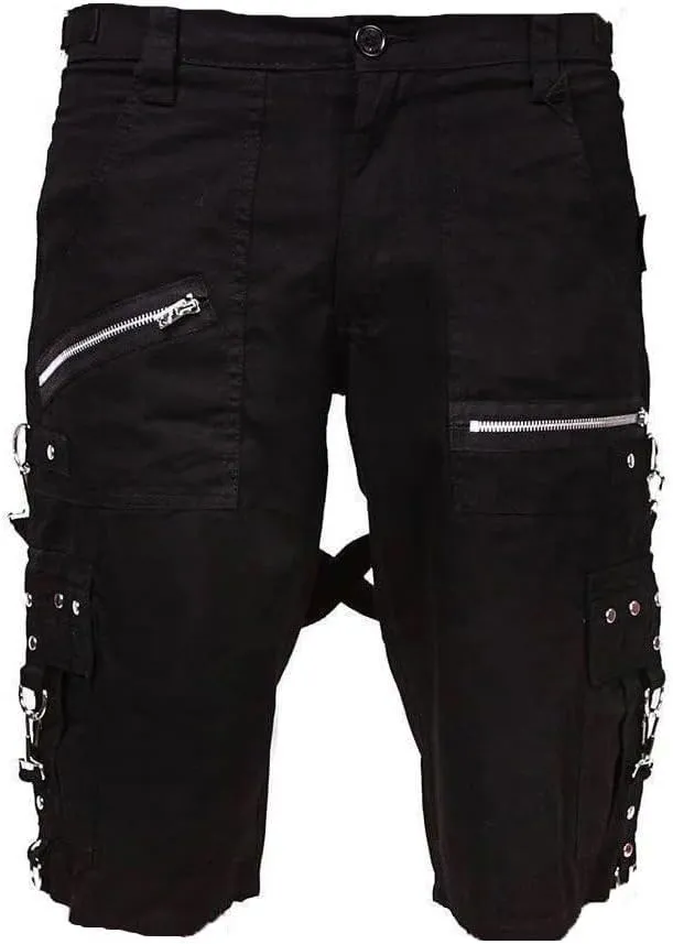 Men Black Punk Shorts Gothic Black Cotton Shorts Punk Emo Shorts with Zipper/USA