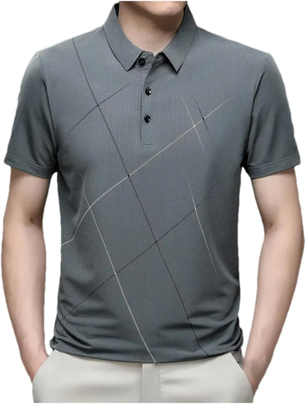 Men Summer Striped Polo Shirt Classic Fit Casual Short Sleeve Elasticity Quick-Dry Golf Shirt Tops
