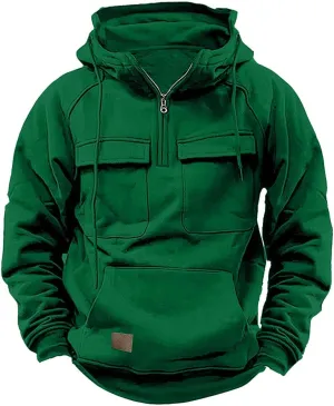Men's Camo Hoodie Long Sleeve Quarter Zip Pullover Tactical Jacket Sweatshirt with Pocket
