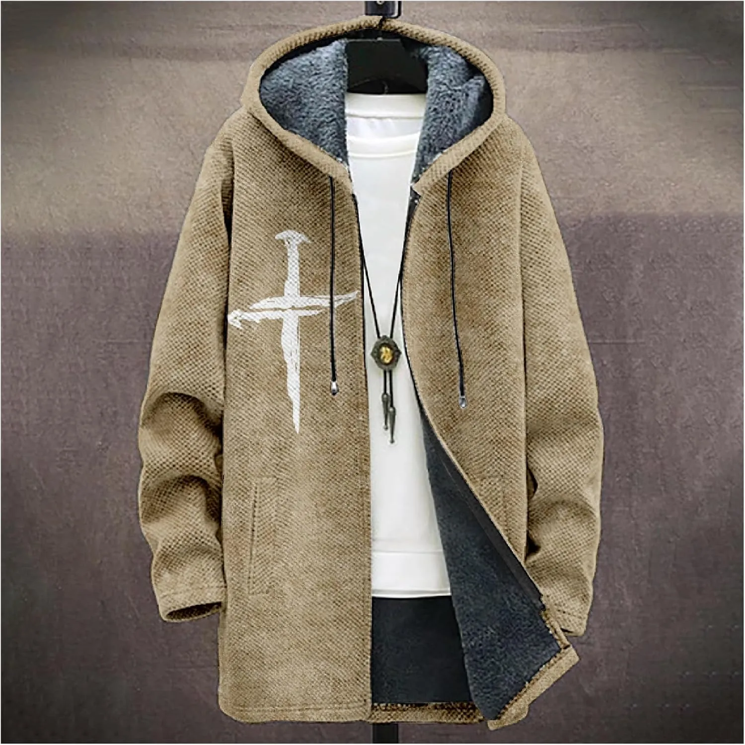 Mens Cardigan Sweater Graphic Long Cool Knitted Hoodies Zip Up with Pockets Fashion Coat Warm Fitted Jacket