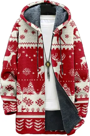 Mens Cardigan Sweater Graphic Long Cool Knitted Hoodies Zip Up with Pockets Fashion Coat Warm Fitted Jacket