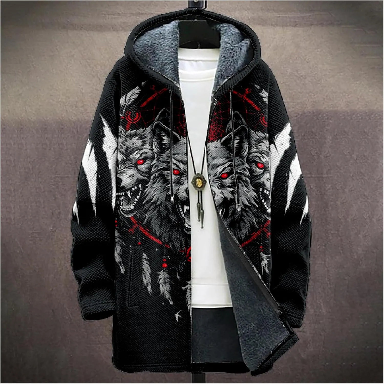 Mens Cardigan Sweater Graphic Long Cool Knitted Hoodies Zip Up with Pockets Fashion Coat Warm Fitted Jacket