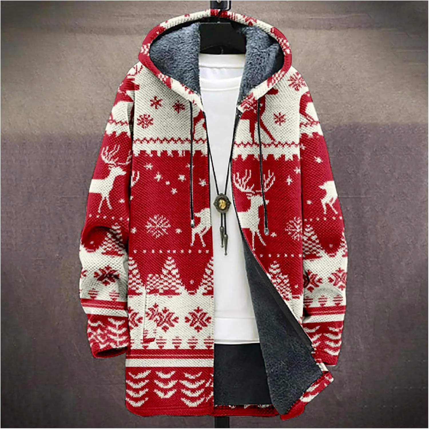 Mens Cardigan Sweater Graphic Long Cool Knitted Hoodies Zip Up with Pockets Fashion Coat Warm Fitted Jacket