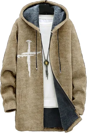 Mens Cardigan Sweater Graphic Long Cool Knitted Hoodies Zip Up with Pockets Fashion Coat Warm Fitted Jacket