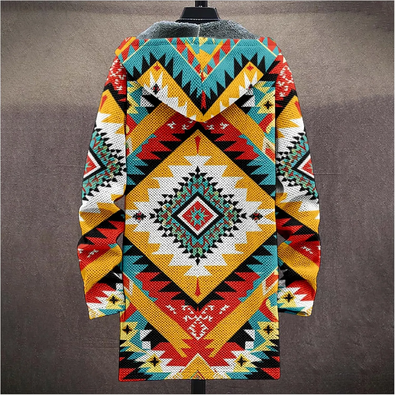 Mens Cardigan Sweater Graphic Long Cool Knitted Hoodies Zip Up with Pockets Fashion Coat Warm Fitted Jacket