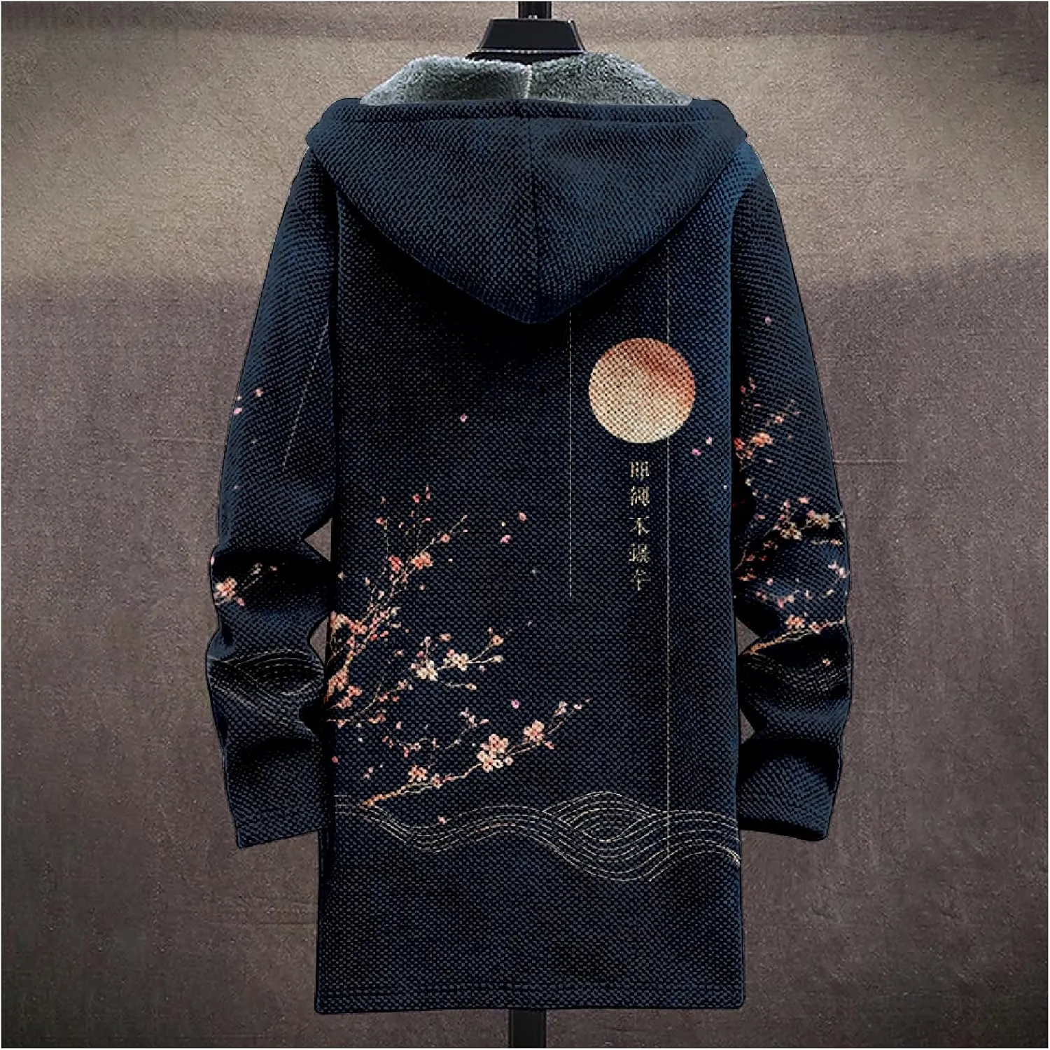 Mens Cardigan Sweater Graphic Long Cool Knitted Hoodies Zip Up with Pockets Fashion Coat Warm Fitted Jacket