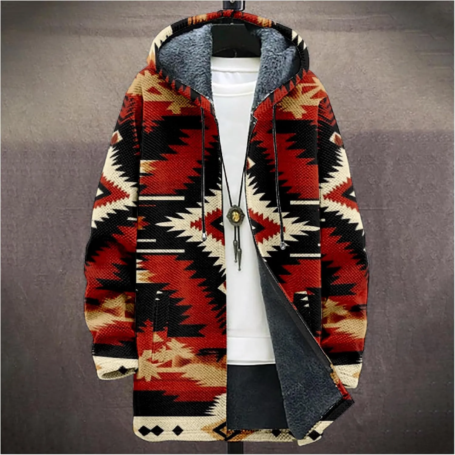 Mens Cardigan Sweater Graphic Long Cool Knitted Hoodies Zip Up with Pockets Fashion Coat Warm Fitted Jacket