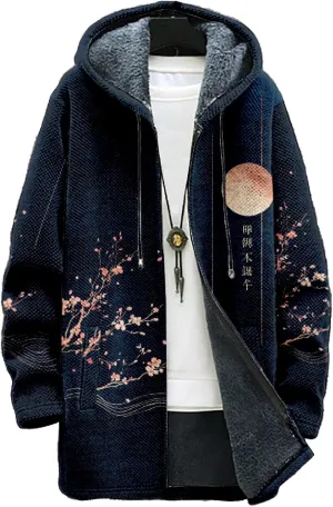 Mens Cardigan Sweater Graphic Long Cool Knitted Hoodies Zip Up with Pockets Fashion Coat Warm Fitted Jacket