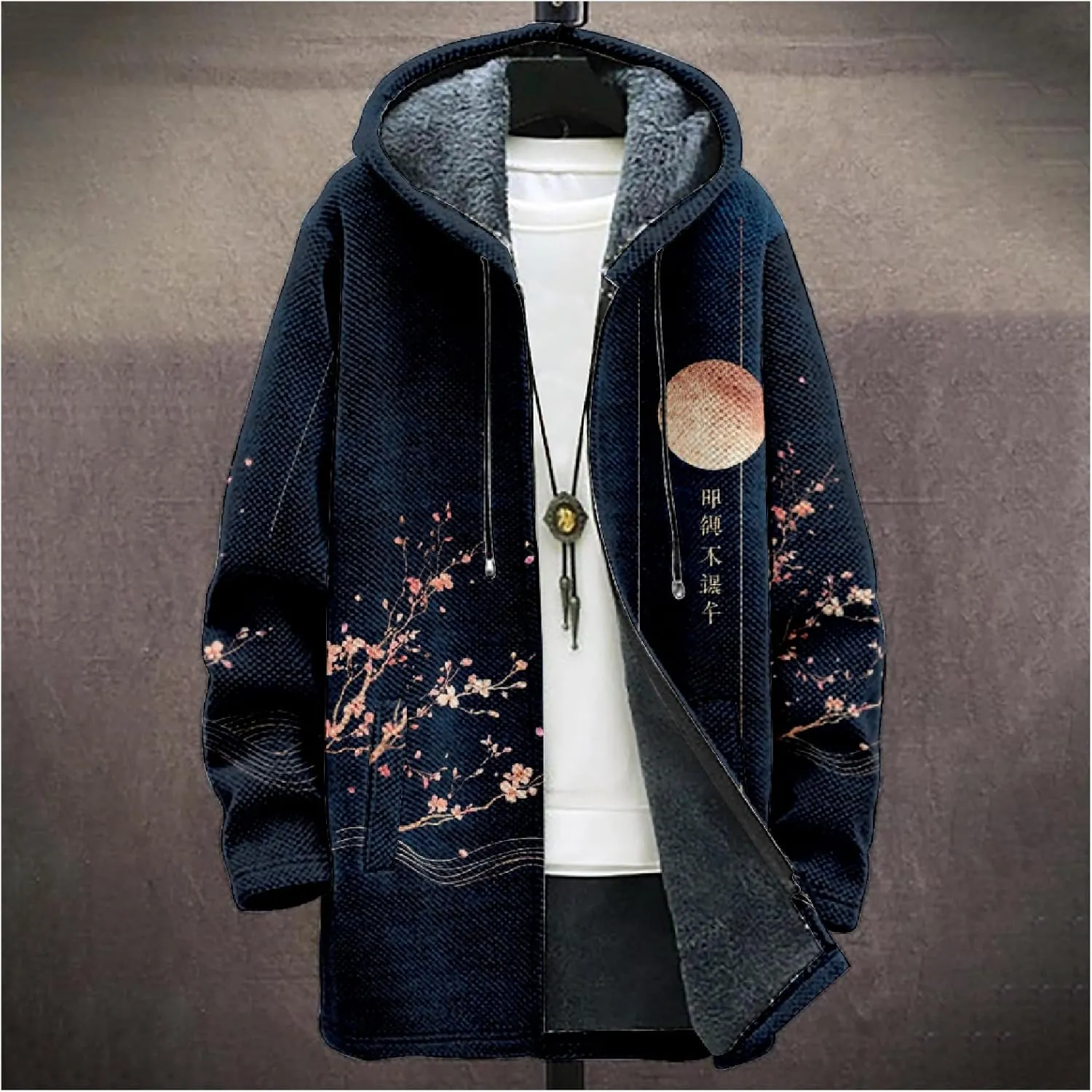 Mens Cardigan Sweater Graphic Long Cool Knitted Hoodies Zip Up with Pockets Fashion Coat Warm Fitted Jacket