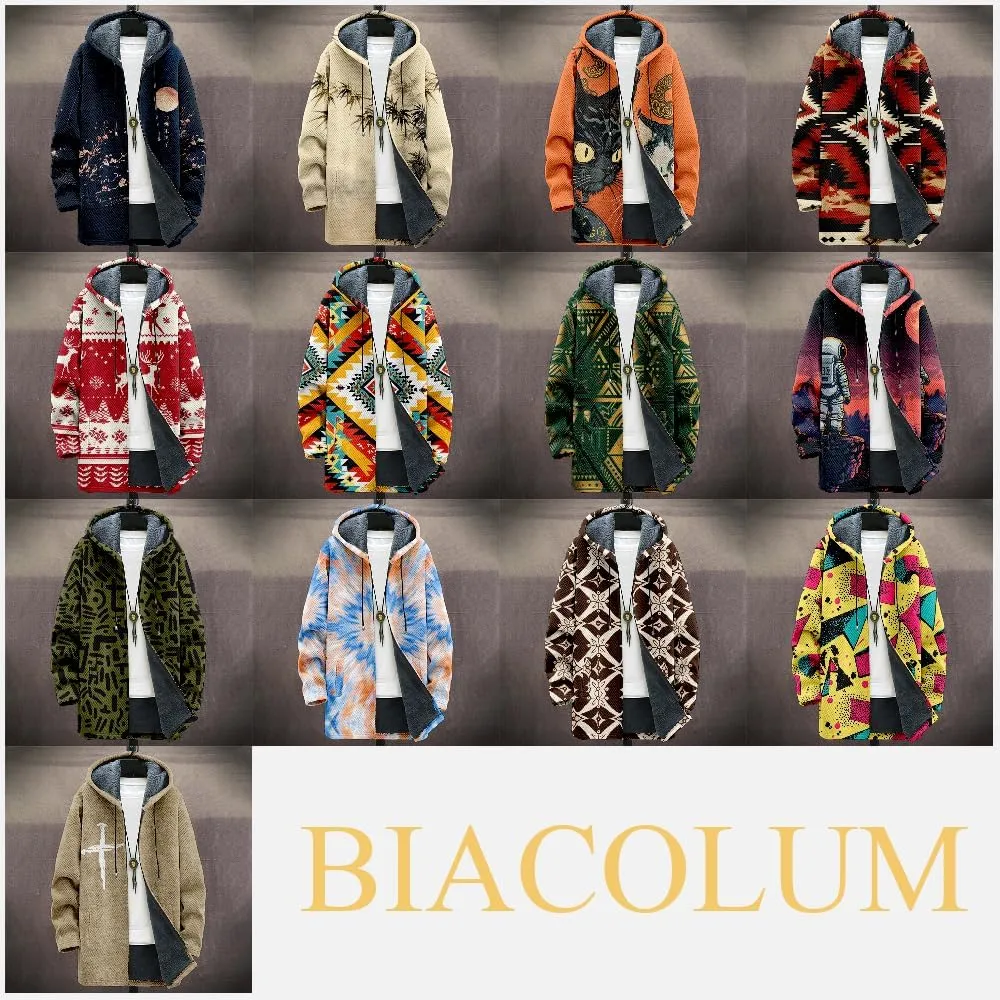 Mens Cardigan Sweater Graphic Long Cool Knitted Hoodies Zip Up with Pockets Fashion Coat Warm Fitted Jacket