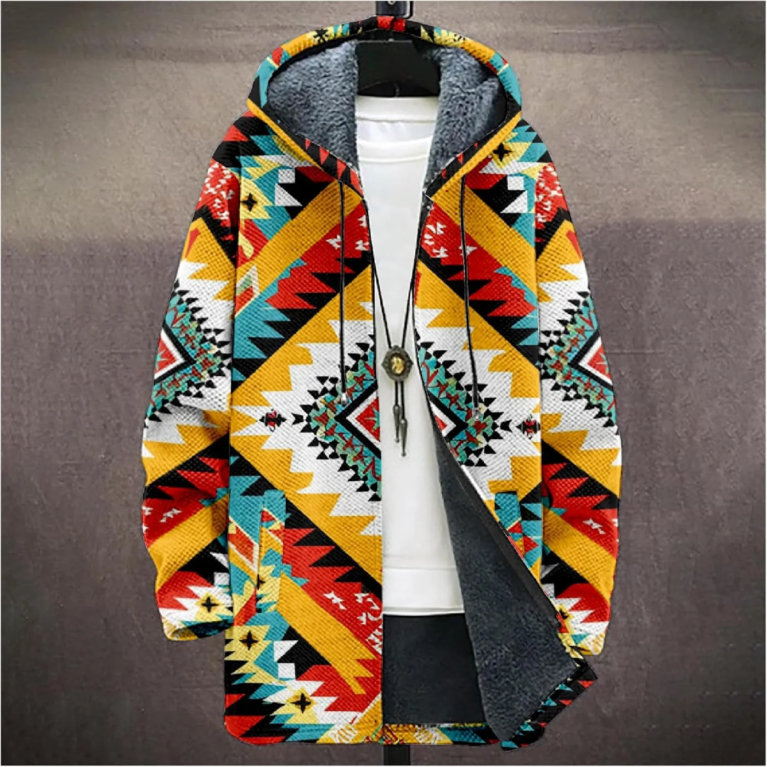 Mens Cardigan Sweater Graphic Long Cool Knitted Hoodies Zip Up with Pockets Fashion Coat Warm Fitted Jacket