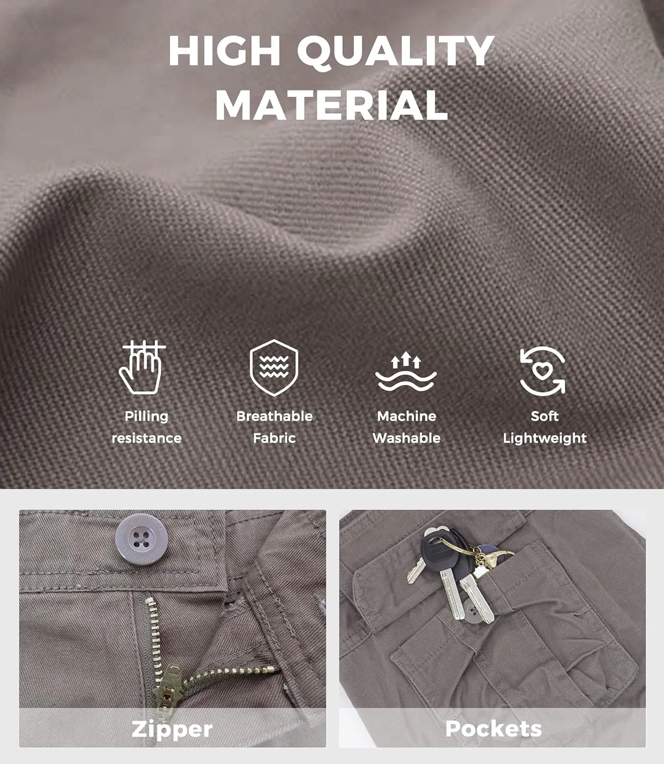 Mens Cargo Shorts Cotton Work Shorts Multi Pocket Casual Workout Shorts for Men NO Belt