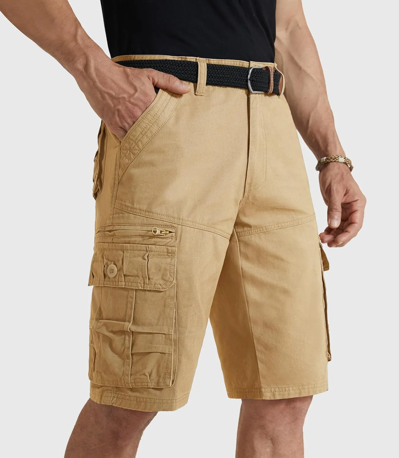 Mens Cargo Shorts Cotton Work Shorts Multi Pocket Casual Workout Shorts for Men NO Belt