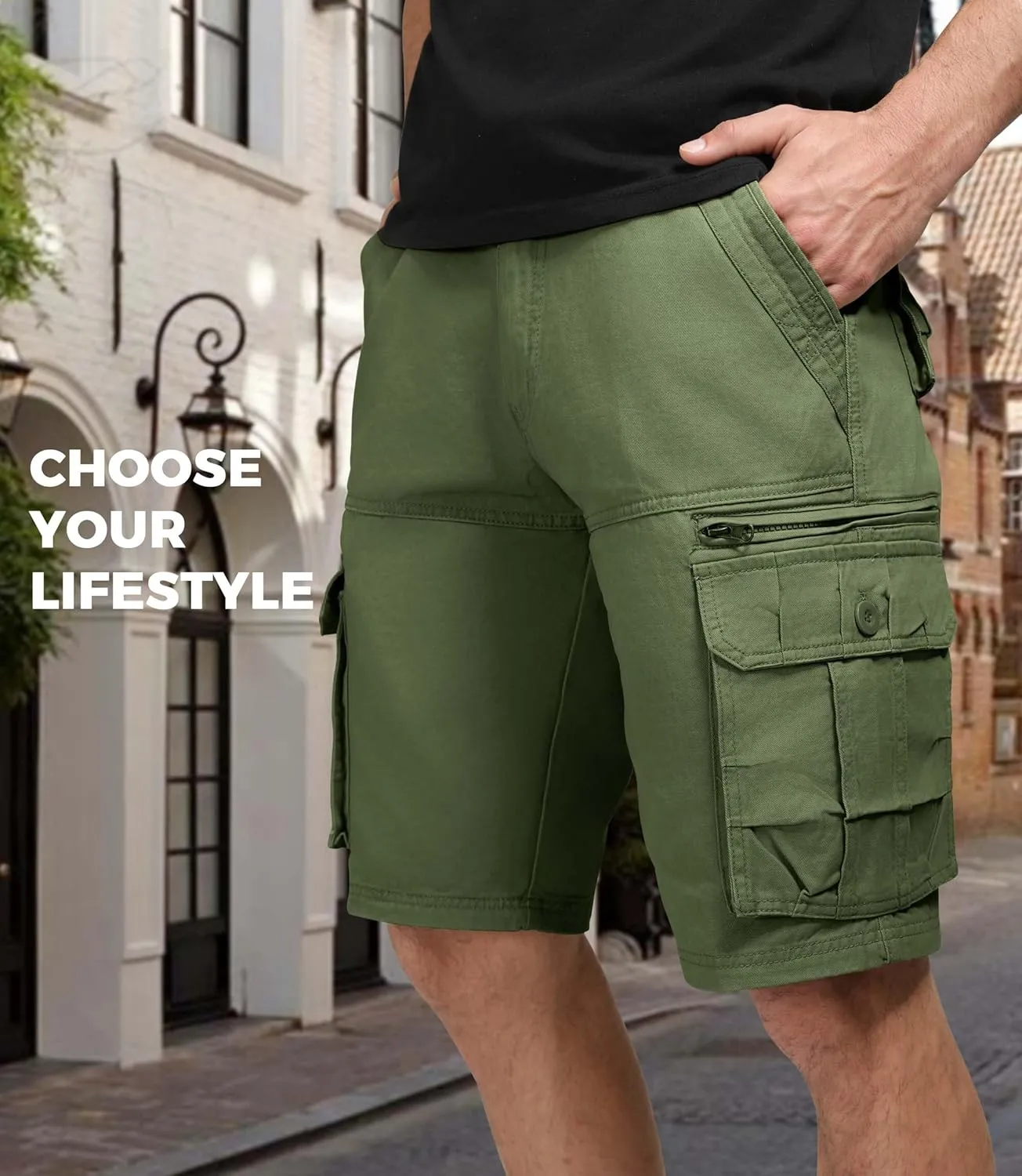Mens Cargo Shorts Cotton Work Shorts Multi Pocket Casual Workout Shorts for Men NO Belt