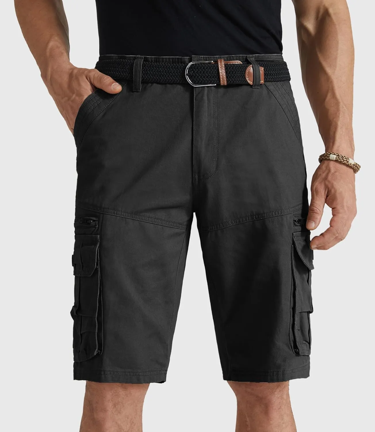 Mens Cargo Shorts Cotton Work Shorts Multi Pocket Casual Workout Shorts for Men NO Belt