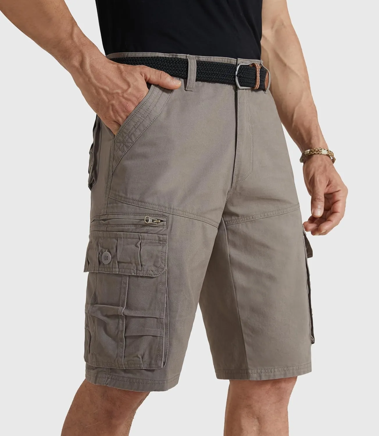 Mens Cargo Shorts Cotton Work Shorts Multi Pocket Casual Workout Shorts for Men NO Belt