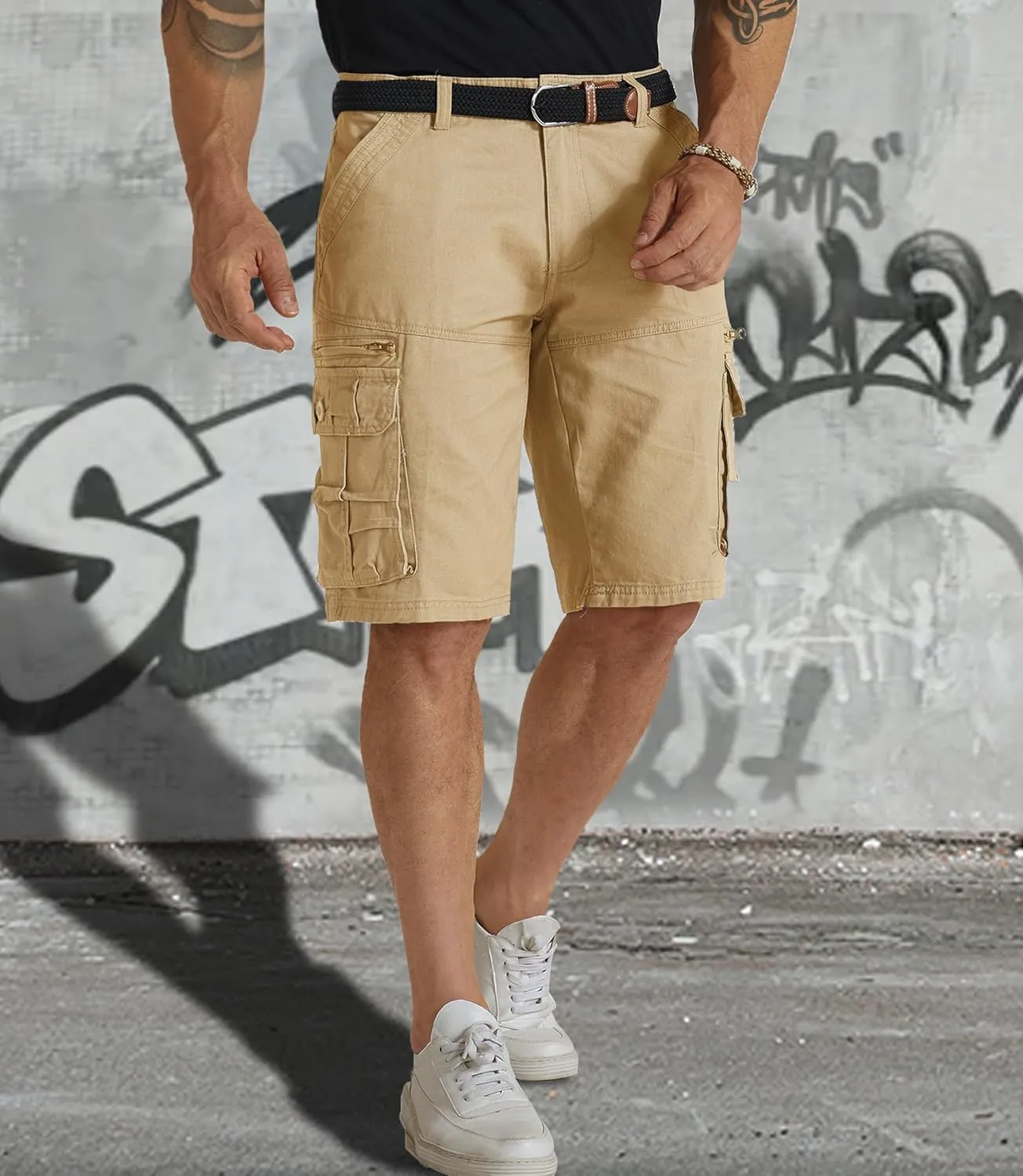 Mens Cargo Shorts Cotton Work Shorts Multi Pocket Casual Workout Shorts for Men NO Belt