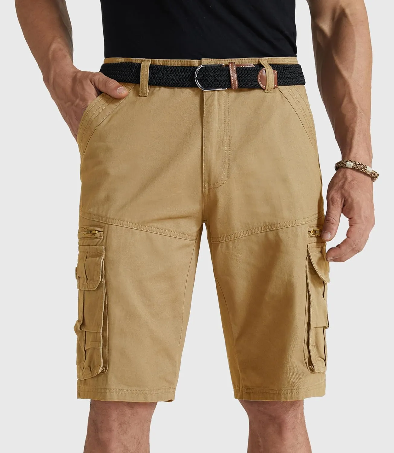 Mens Cargo Shorts Cotton Work Shorts Multi Pocket Casual Workout Shorts for Men NO Belt