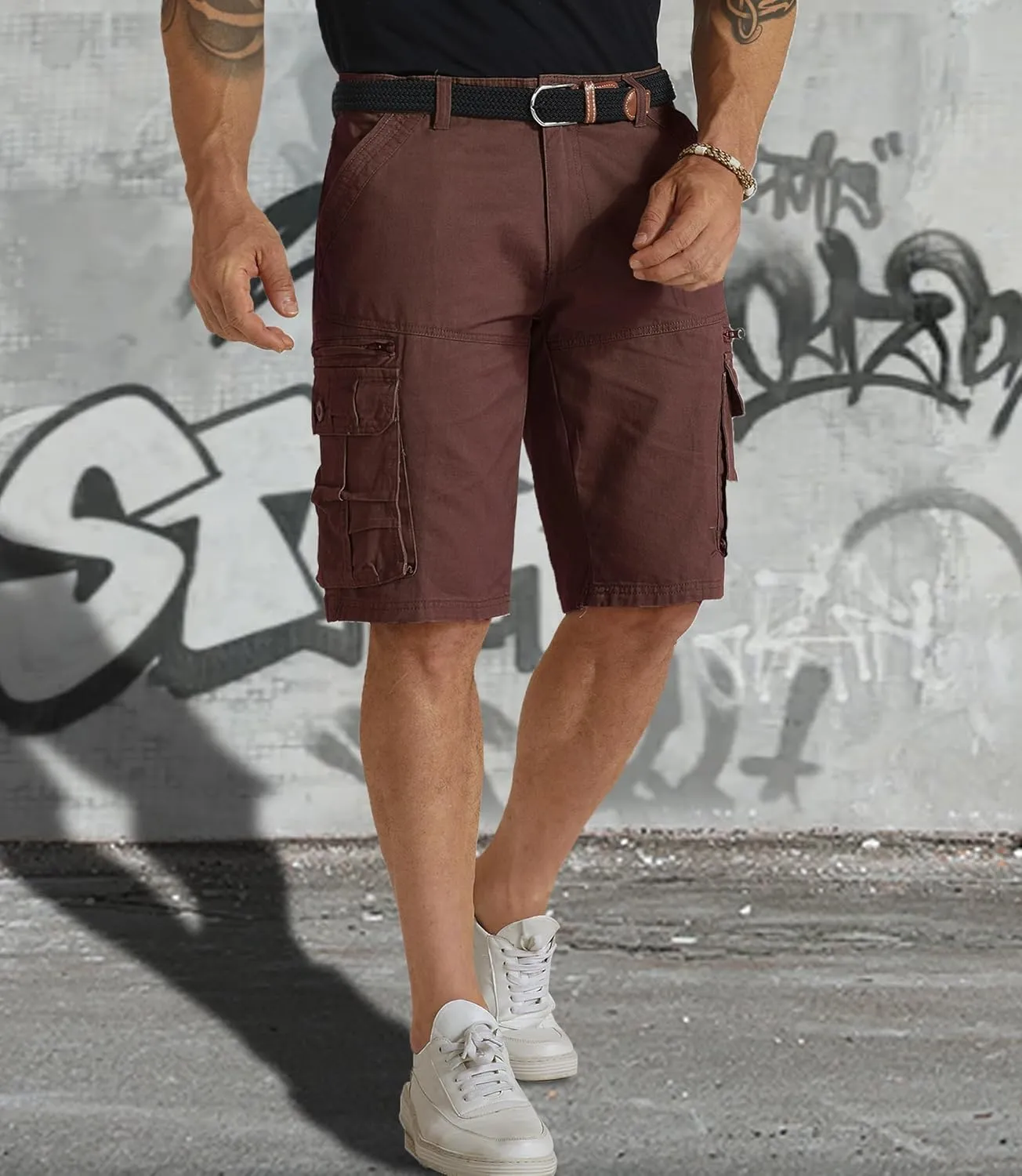 Mens Cargo Shorts Cotton Work Shorts Multi Pocket Casual Workout Shorts for Men NO Belt