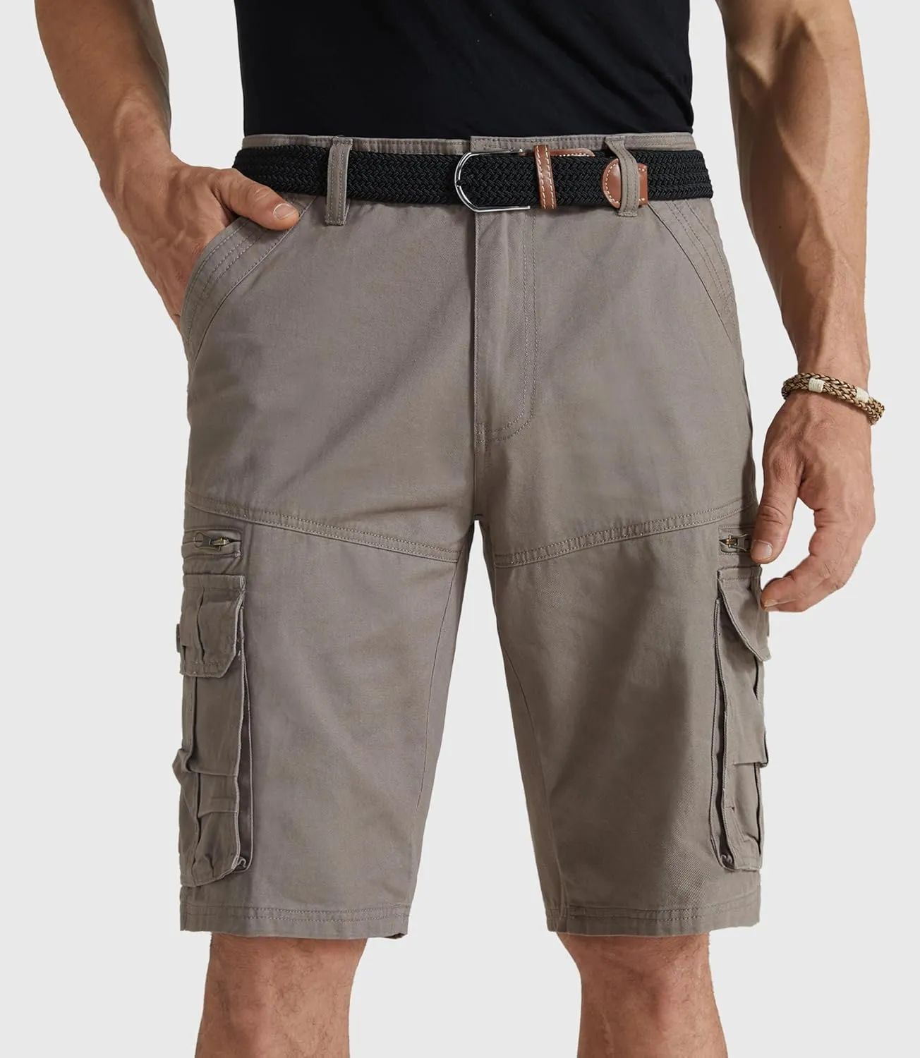 Mens Cargo Shorts Cotton Work Shorts Multi Pocket Casual Workout Shorts for Men NO Belt