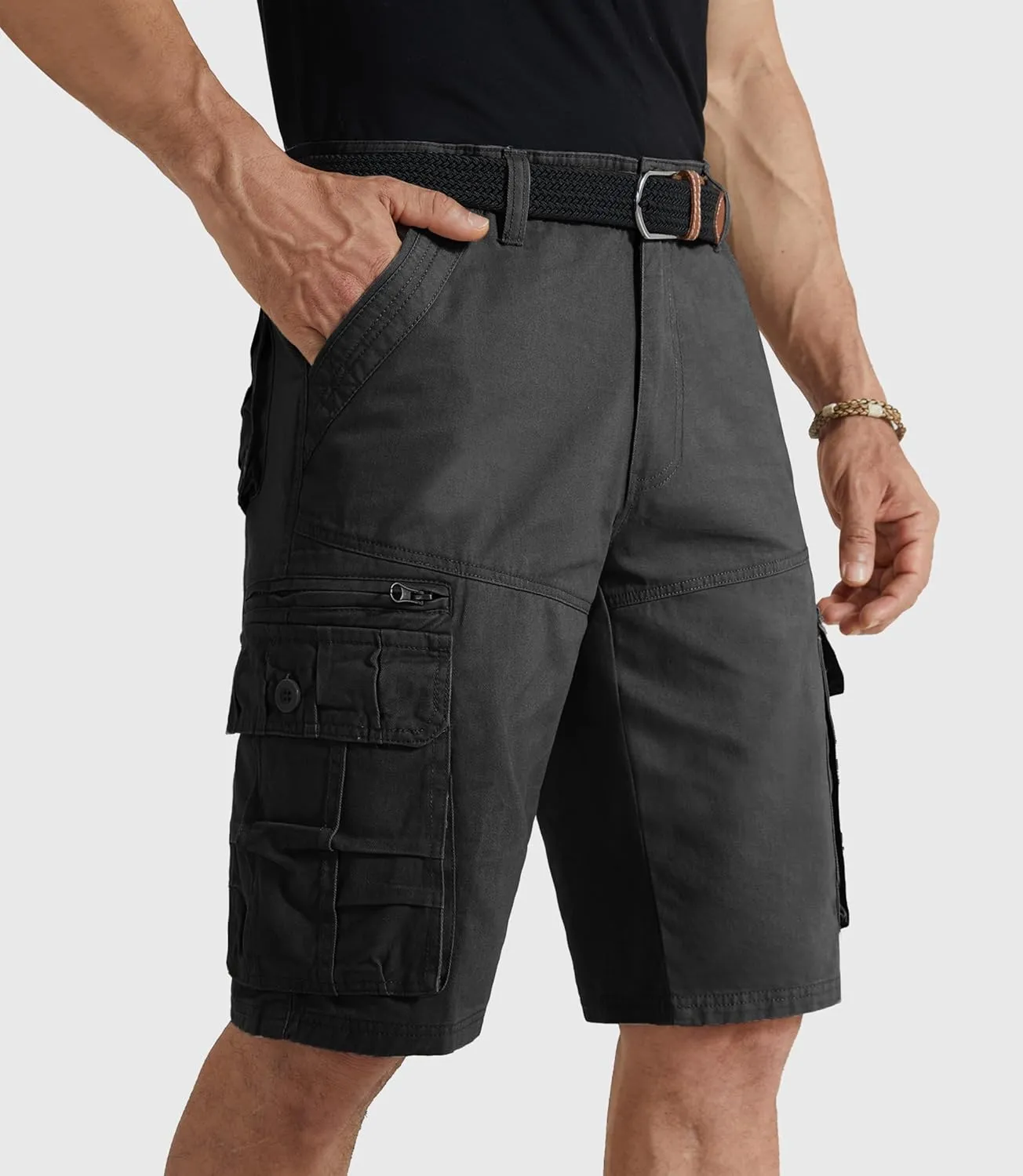 Mens Cargo Shorts Cotton Work Shorts Multi Pocket Casual Workout Shorts for Men NO Belt