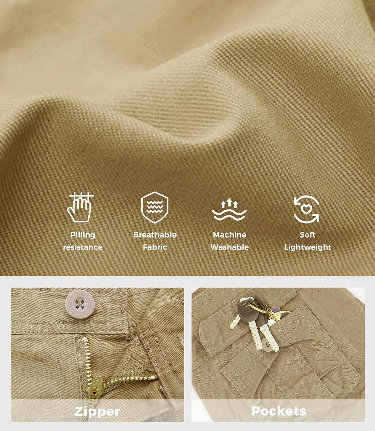 Mens Cargo Shorts Cotton Work Shorts Multi Pocket Casual Workout Shorts for Men NO Belt