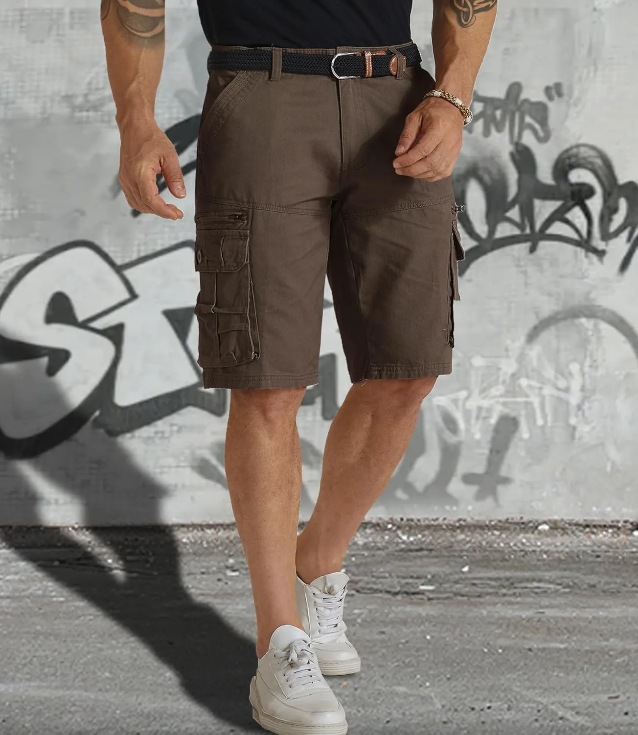 Mens Cargo Shorts Cotton Work Shorts Multi Pocket Casual Workout Shorts for Men NO Belt
