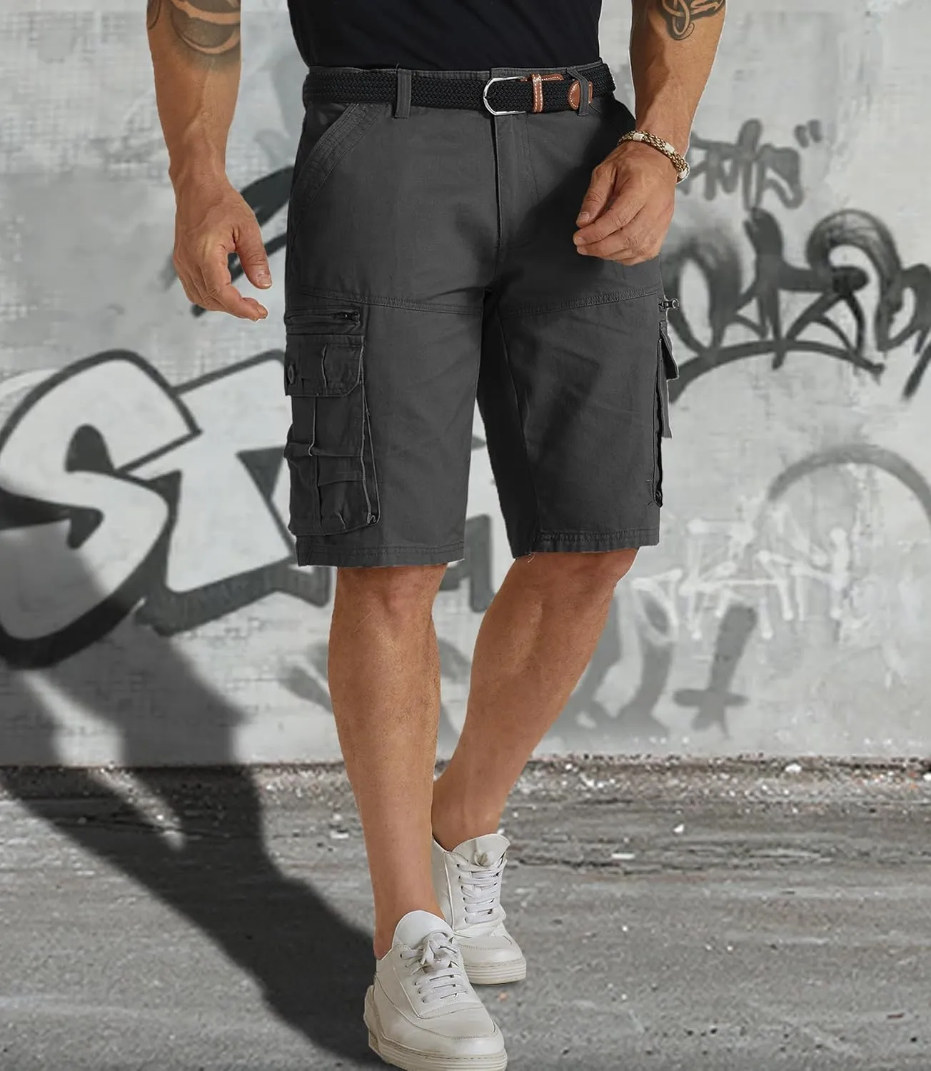 Mens Cargo Shorts Cotton Work Shorts Multi Pocket Casual Workout Shorts for Men NO Belt