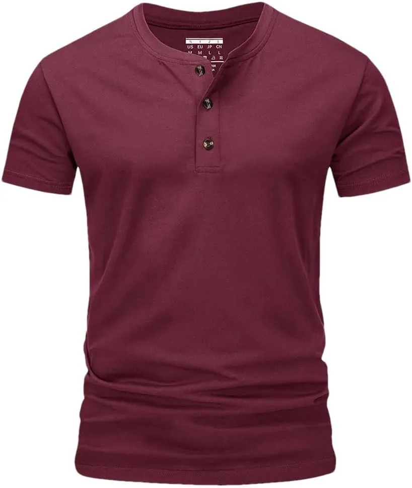 Men's Cotton Short Sleeve Henry Neck Tee Shirts Summer Lightweight Quick Dry Tee Shirts Casual Tops