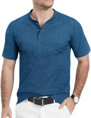Men's Cotton Short Sleeve Henry Neck Tee Shirts Summer Lightweight Quick Dry Tee Shirts Casual Tops