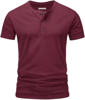 Men's Cotton Short Sleeve Henry Neck Tee Shirts Summer Lightweight Quick Dry Tee Shirts Casual Tops