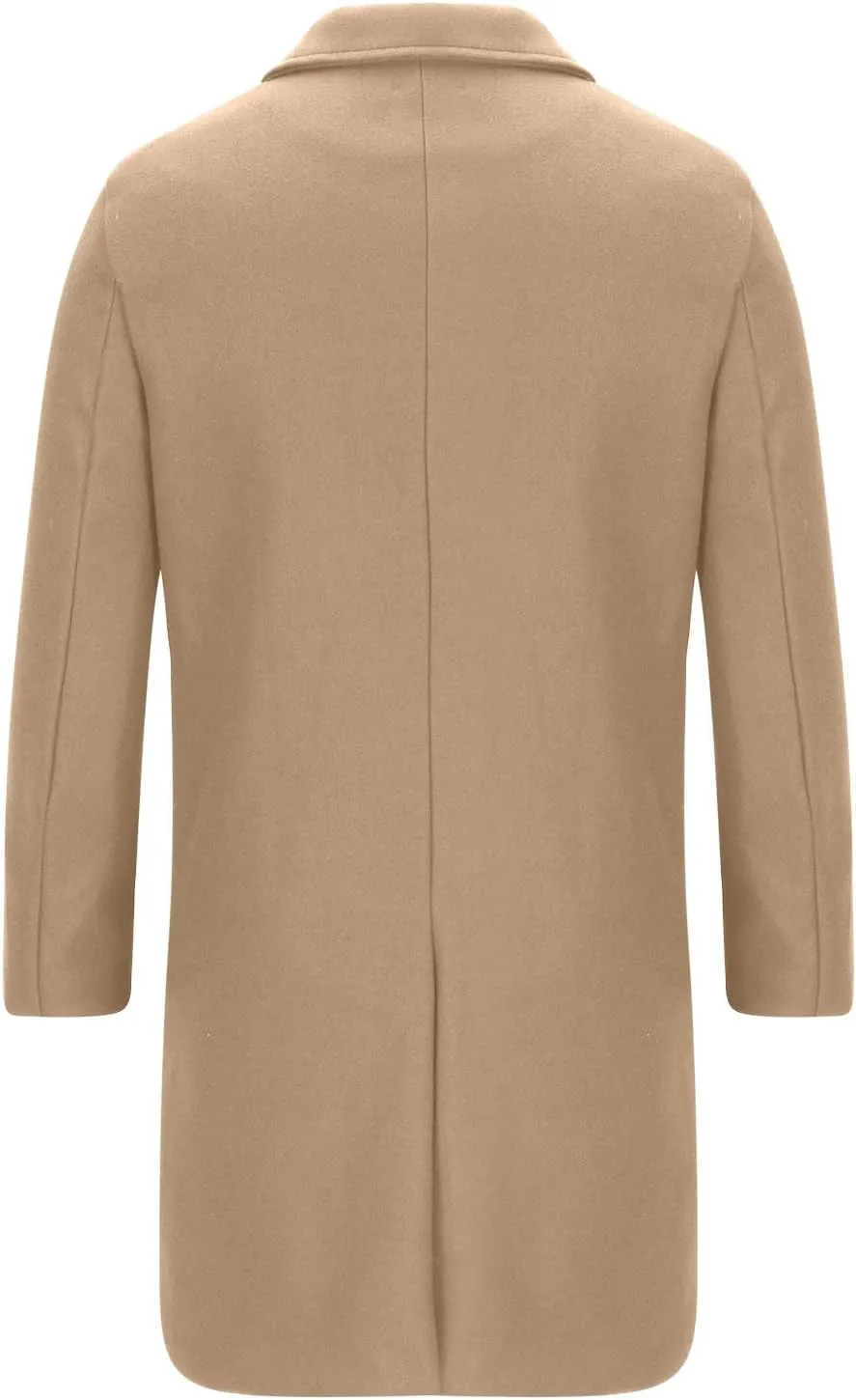 Mens Double Breasted Trench Coat Casual Lapel Collar Business Winter Long Overcoats Solid Color Men Warm Outwear