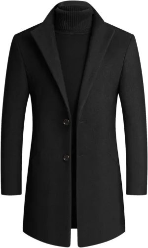 Men's Double Breasted Trench Coat Solid Color Long Sleeved Stand-collar Trench Fit Formal Mid-Length Classic Top
