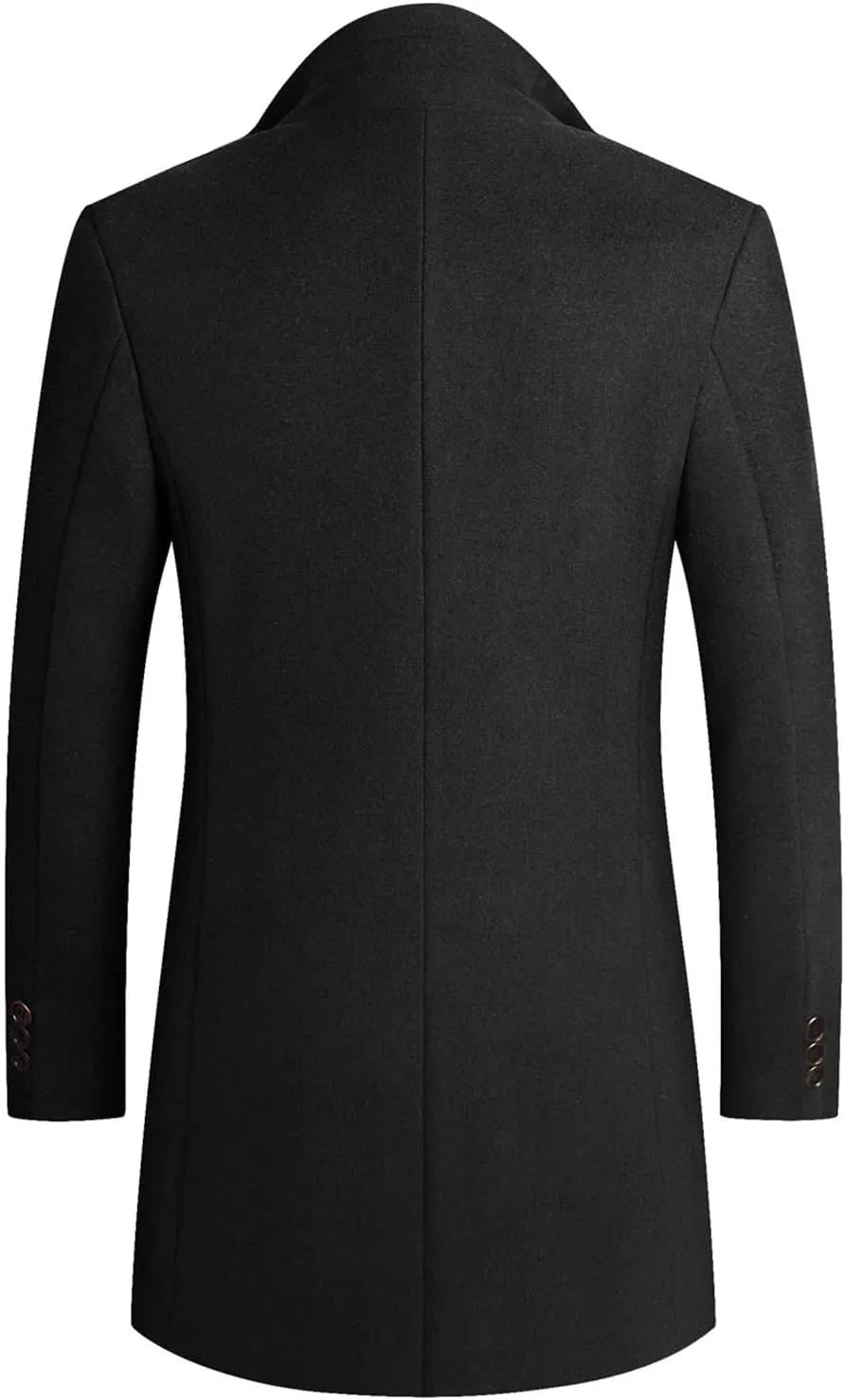 Men's Double Breasted Trench Coat Solid Color Long Sleeved Stand-collar Trench Fit Formal Mid-Length Classic Top