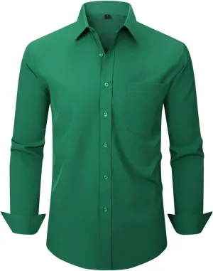 Men's Dress Shirts Long Sleeve Button Down Shirt Business Formal Stretch Shirt Regular Fit with Pockets